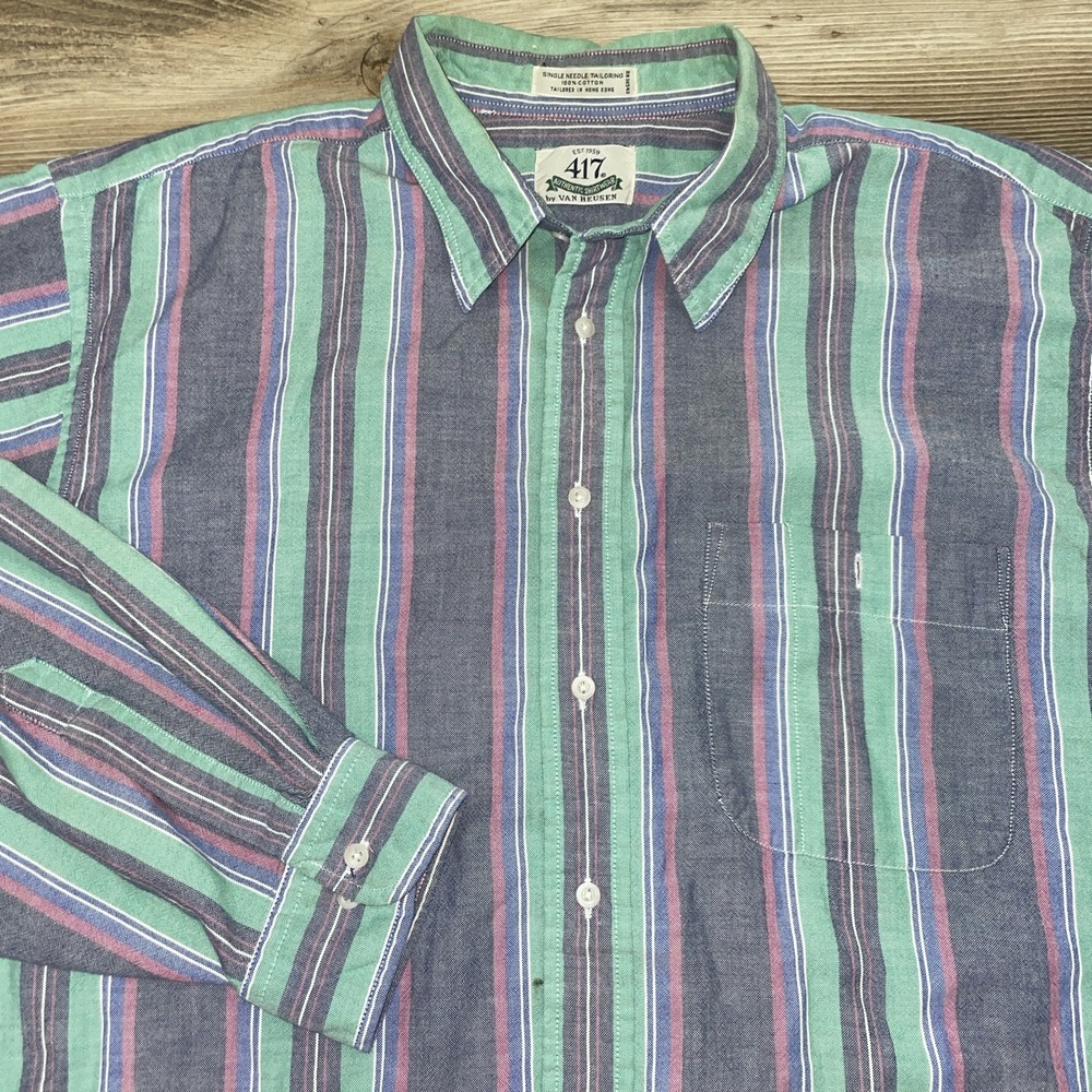 Vintage Van Heusen 417 Shirt Single Needle Tailoring XL TALL Striped